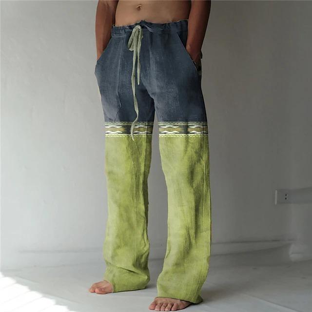 Men's Fashion Straight Leg Pants 3D Printed Drawstring Design Front Pocket Trousers Casual Everyday Printed Lounge Pants