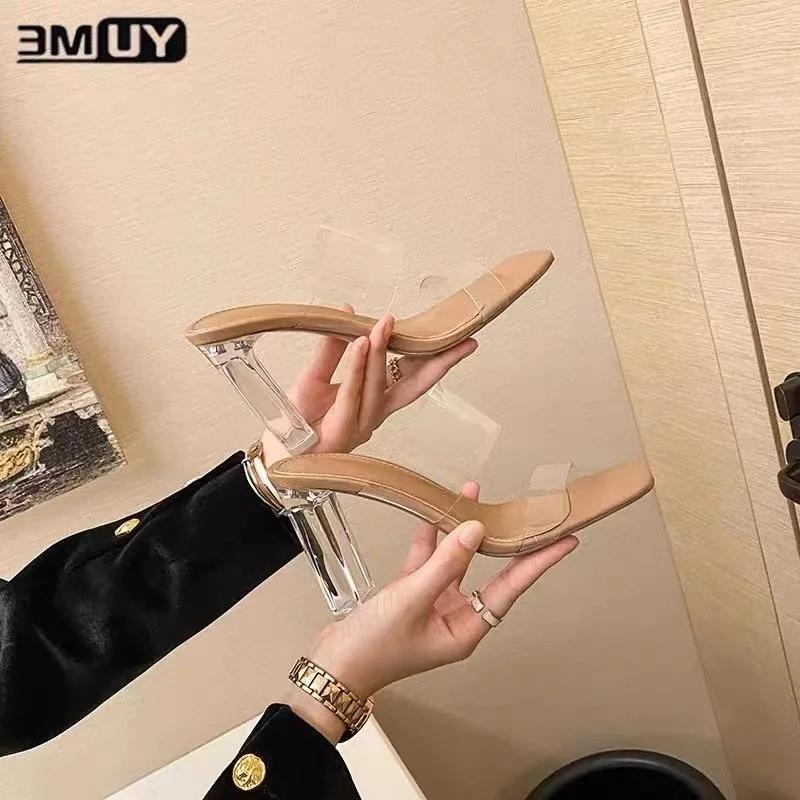 New Summer Women Pumps Sandals PVC Jelly Slippers Open Toe High Heels Women Transparent Perspex Slippers Heel Clear Sandals
