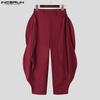 INCERUN Men Zip-up Waist Solid Color Irregular Ruffled Casual Long Harem Pants Trousers