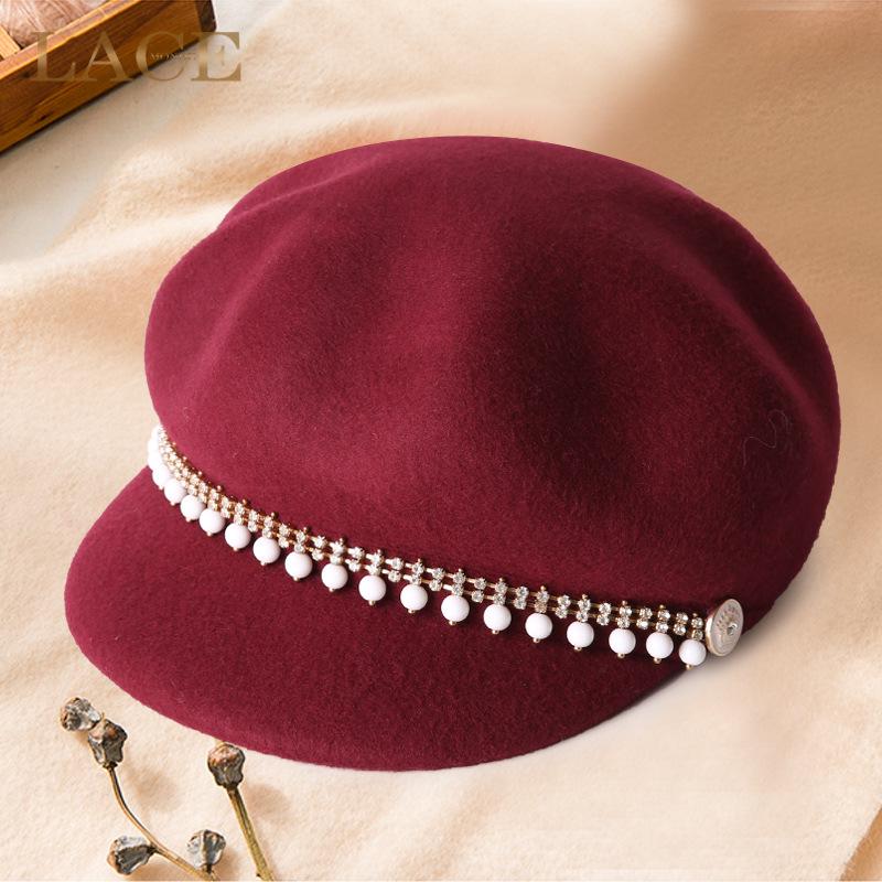 

Женский осенне-зимний шерстяной берет с тыквой — восьмиугольная шляпа художника и газетчика с короткими полями One Size Adult (55-58cm) вино красного