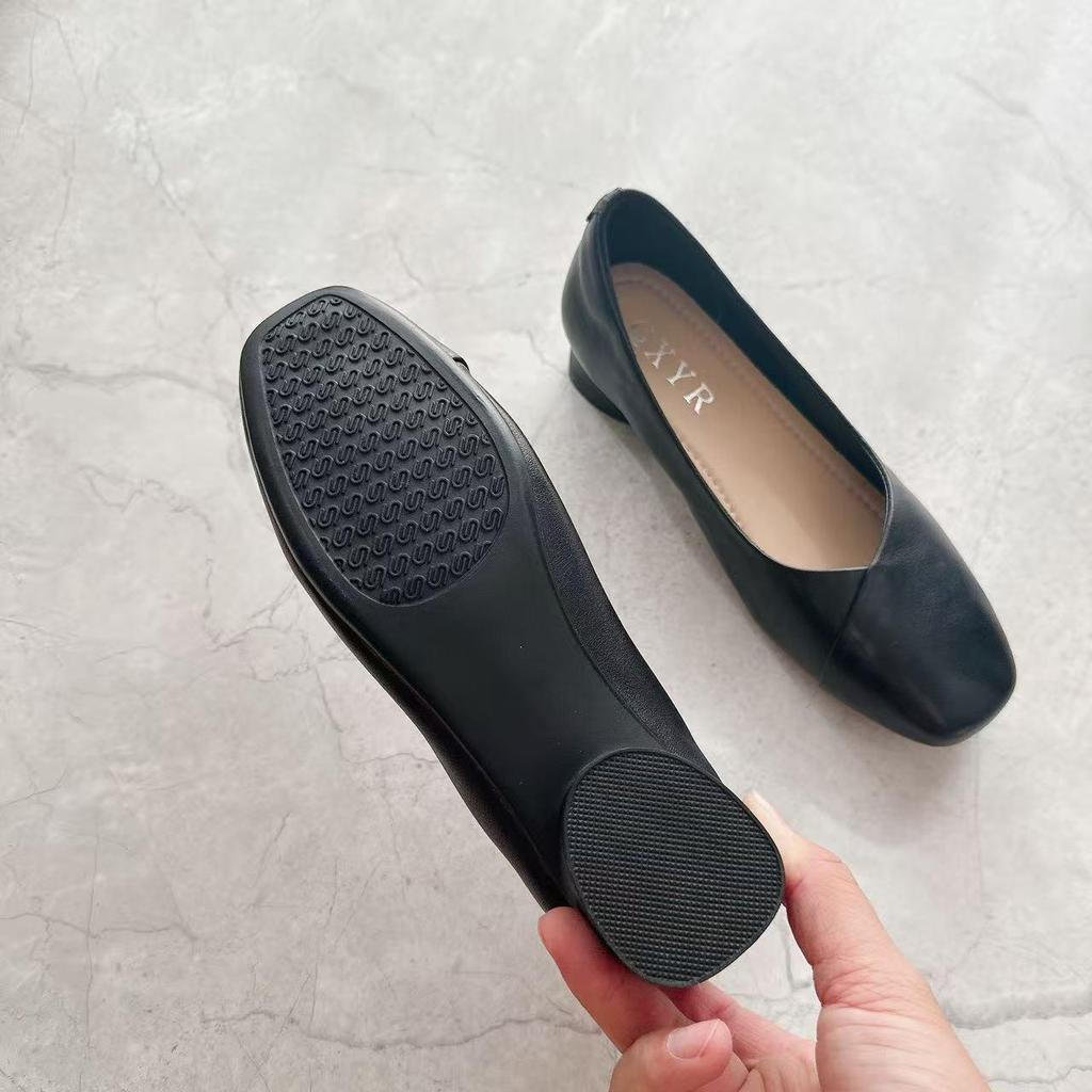 Women's Genuine Leather Formal Low-Heel Square-Toe Shoes, Soft Sole & Surface, Versatile for Work
