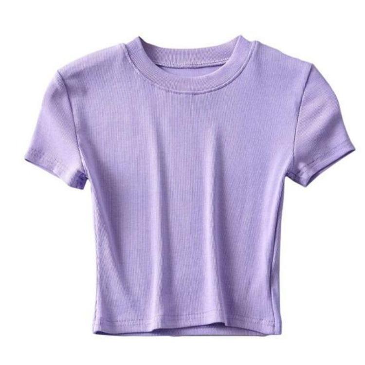 Women Casual Crop Top Summer Slim Fit Stretchy Solid Color Short Sleeve Waist Exposed Soft Breathable Lady T-shirt