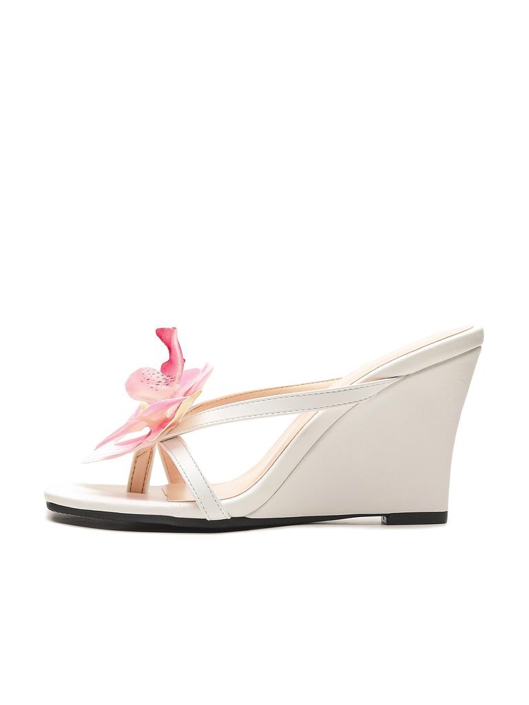 Fashion Romantic Vacation Orchid - Decor Mule Heels Women, Green Satin Toe - Post Shoes, Chic Beach Party Footwear