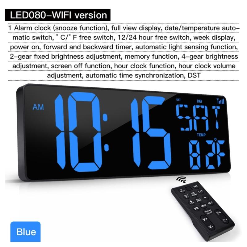 Multifunctional 16.5'' LED Digital Wall Clock with Alarm Function Date and Temperature Easy to Read Display for Elderly