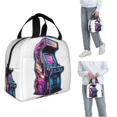 Sac à déjeuner isotherme pour console de jeux néon fluorescent pour femmes enfants Boîtes alimentaires portables Sac fourre-tout boîte à lunch thermique