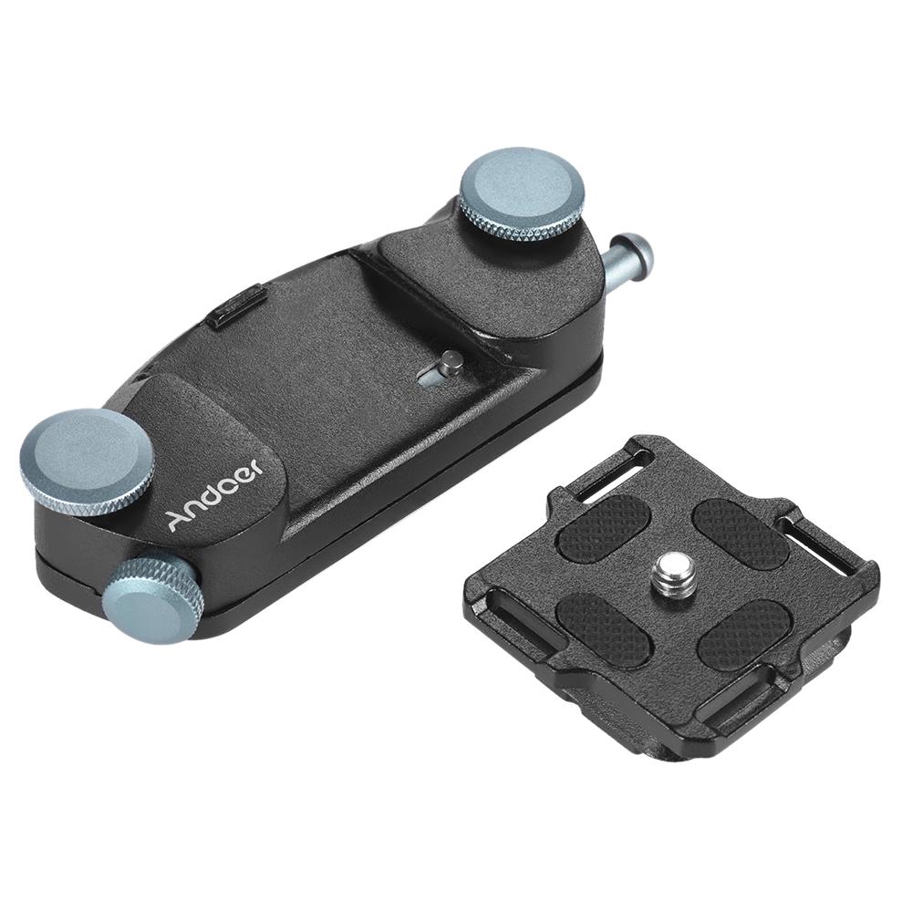 Andoer Clip di montaggio con pulsante con fibbia per cintura in vita per fotocamera a sgancio rapido in metallo per Canon Nikon Sony