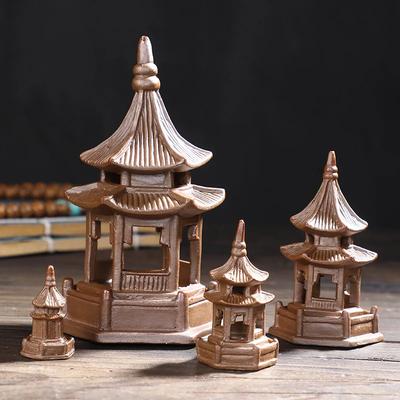 Čajová zvířátka Ozdoby Osmiúhelníková pagoda Feng Shui Mini zahradní doplňky Keramické dekorace pro domácí dekor Čajová hra