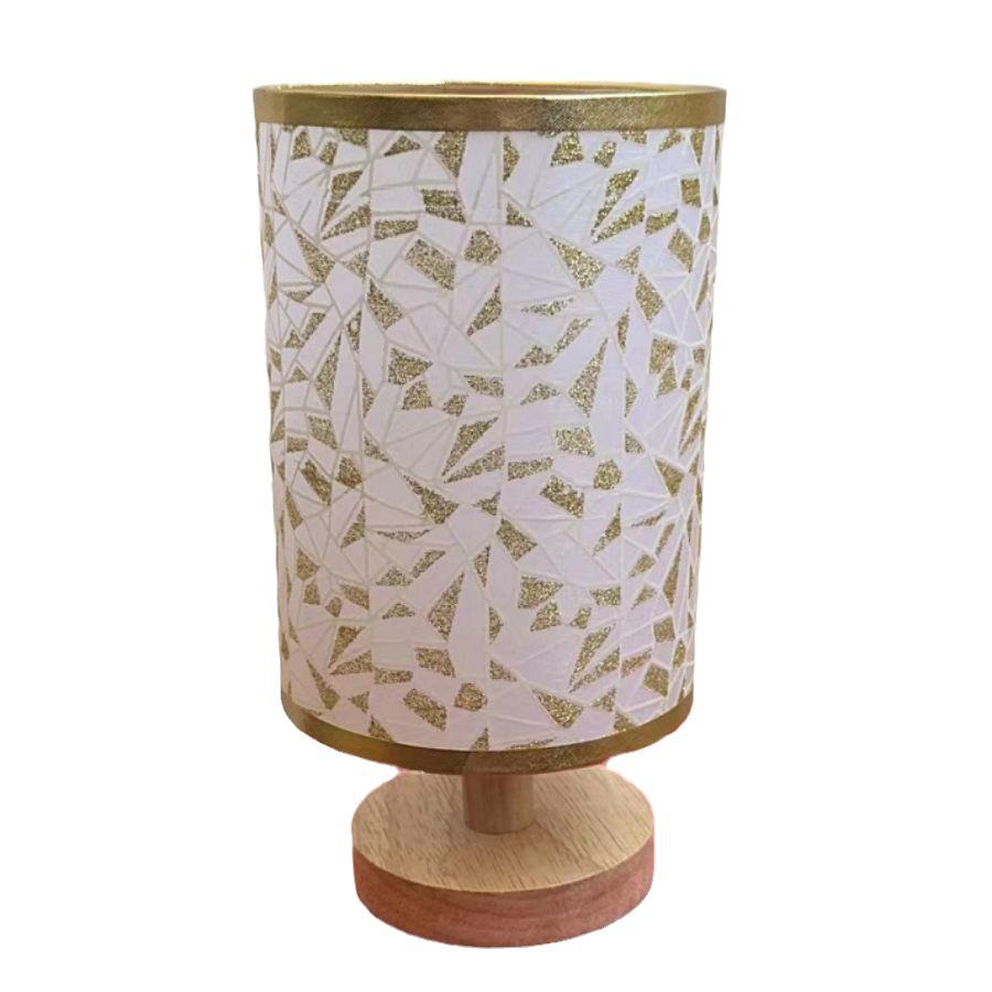 Nordic Solid Wood LED USB Table Lamp with Fabric Shade and Creative Decal - Ideal for Bedroom, Bedside, or Study.