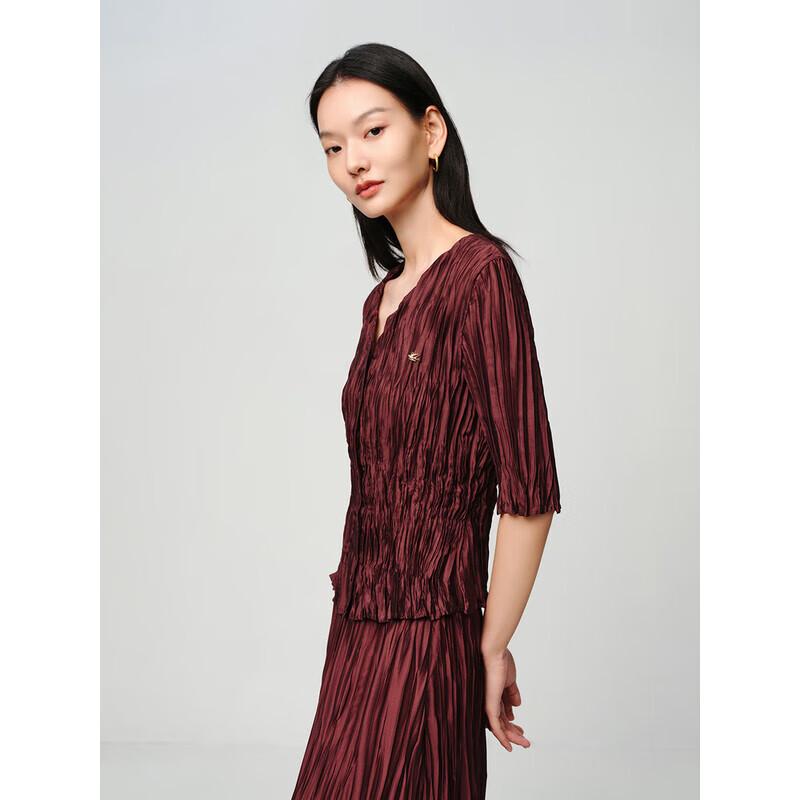 EP YAYING Women s Pleated Slimming Short Sleeve V-Neck Shirt S