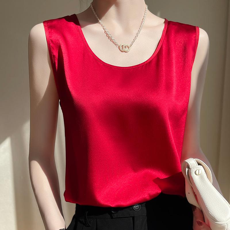 VEZFAA Women's Fashion Casual Summer Spring Solid Color Print Sleeveless Suspenders Blouses & Shirts