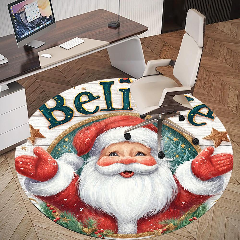 1PC Santa Claus Believe Office Round Area Rug, Under Office Chairs Bedroom Living Room Home Decor, Carpet for Office -1110145