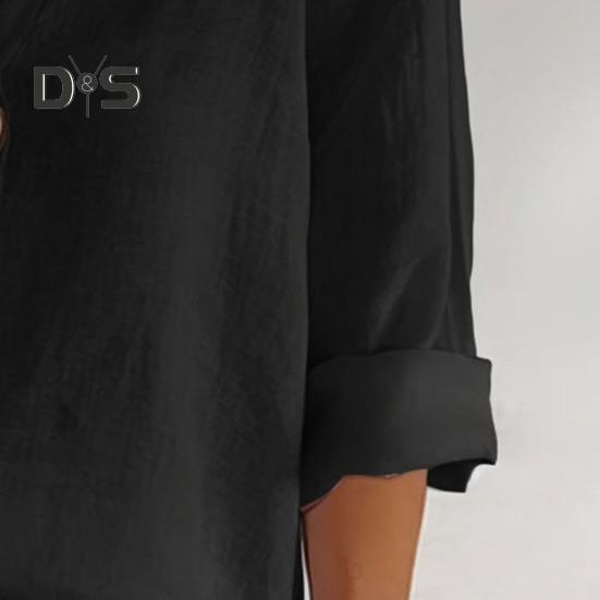 Women Shirt V-Neck Button Decor 3/4 Sleeve Pullover Tops Loose Fit Basic Neckline Solid Color Summer Shirt Tops