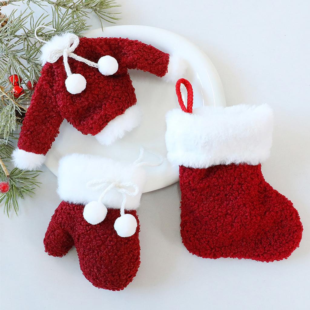 Hanging Stocking Socks, Santa Hat and Tree Ornaments Set, Festive Hanging Set for Holiday Display