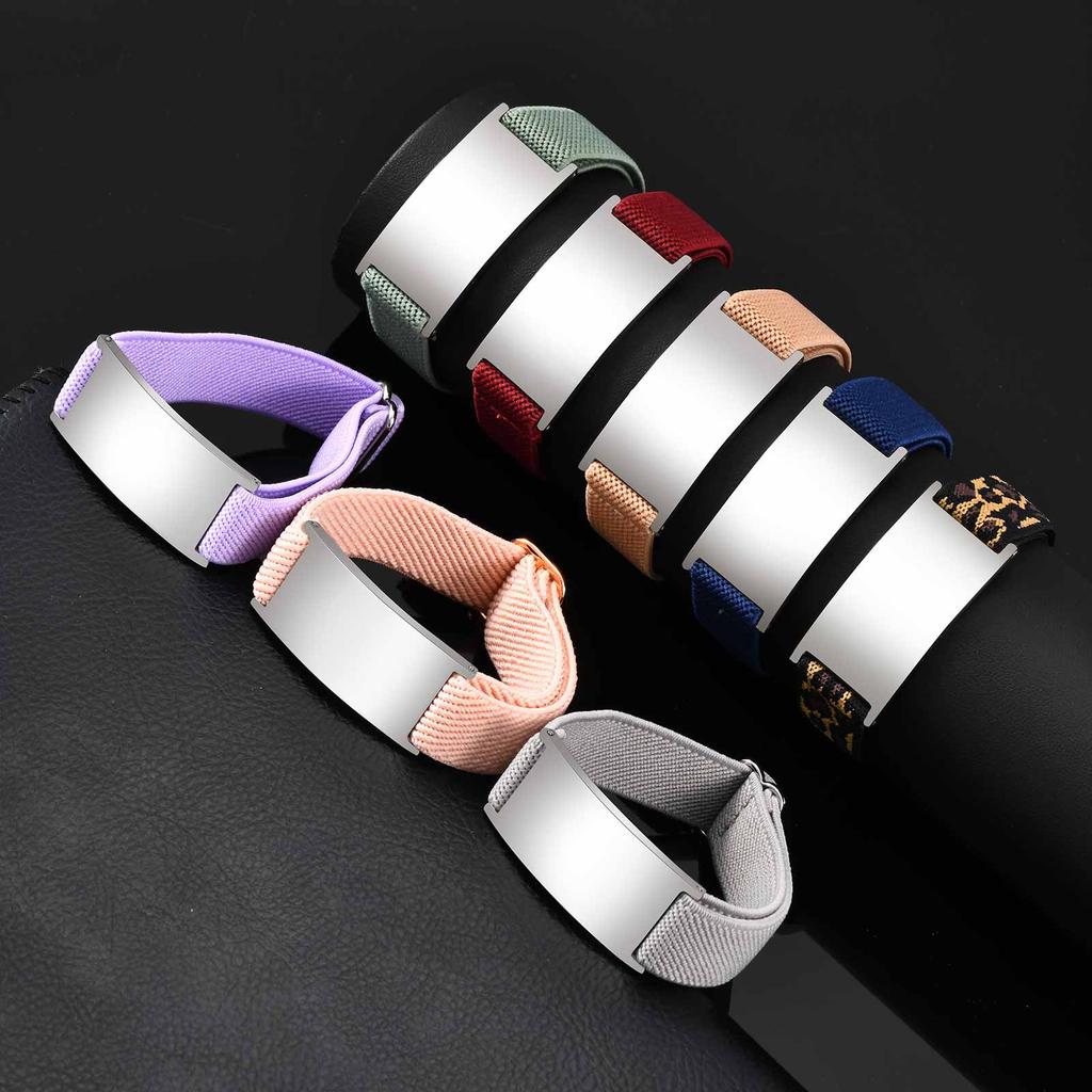 Vnox Free Engraved Curved Plate Bracelets Elastic Wristband for Men Women, Stainless Steel Adjustable Band, Personalized Jewelry