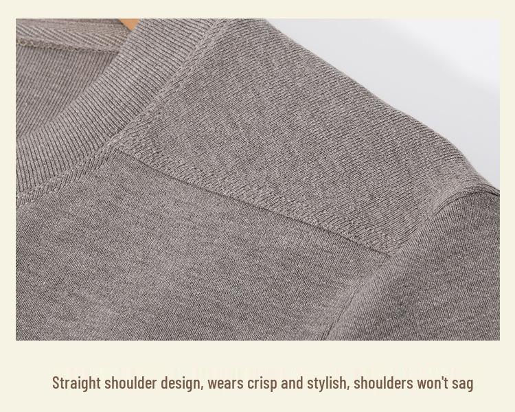 Women's Slimming Semi-High Neck Wool Base Layer T-Shirt - Long Sleeve, Spliced, Versatile Design for Autumn/Winter.
