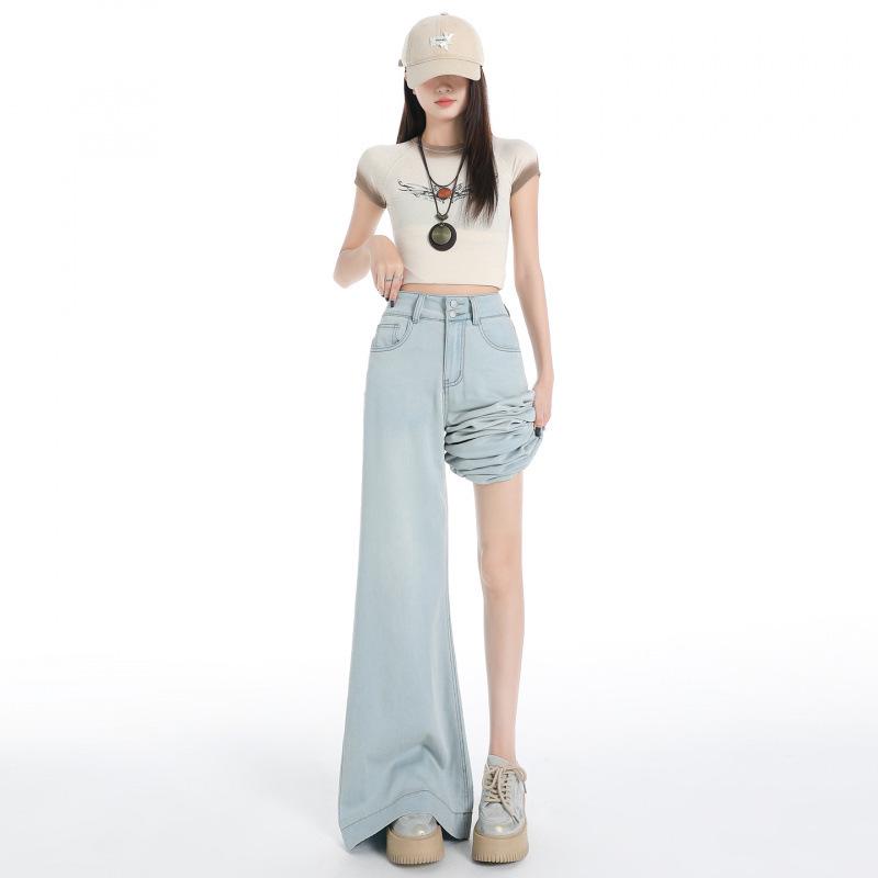 Women's Light Double-Button High-Waisted Wide-Leg Flare Jeans 2026 Summer