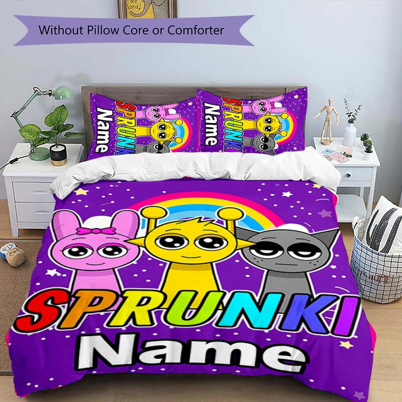 3pcs SPRUNKI5 Cover Set - Personalized Name, HD Printed Bedding with 1 Cover and 2 Pillowcases - Perfect for Home Decor, Easy Care