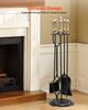 Fireplace Tool Set, 5 PCS Fire Tool Set and Holder with Five-Prong Stand, Tongs, Ash Shovel, Brush, Fire Place Poker, Wrought Iron Fireplace