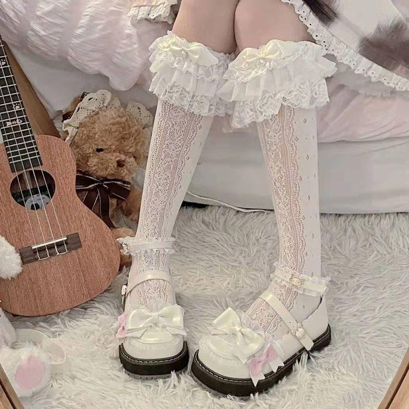 Hollow Calf Socks Sweet Girl Japanese Style Lace Ruffle Knee High Socks Summer Thin
