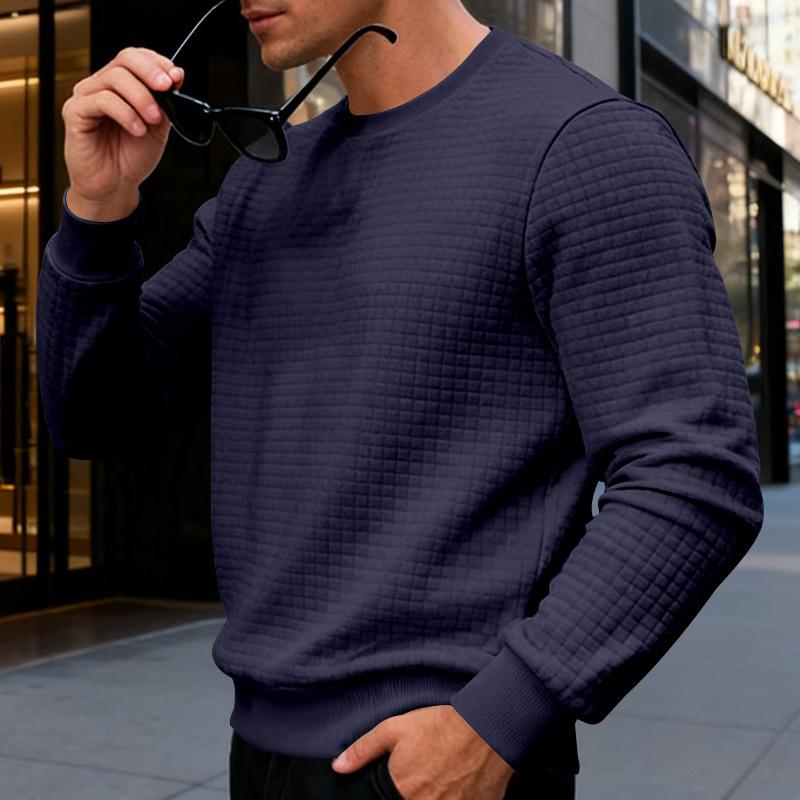 Men S Casual Long Sleeve Crew Neck Textured Pullover Sweatshirt