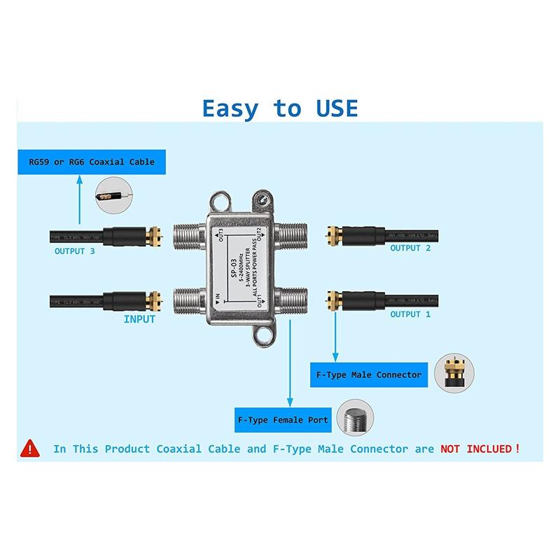 2/3/4 Way Tv Antenna Satellite Splitter Coaxial Cable Antenna Cable Tv Signal Splitter F-Type Socket Female Connector