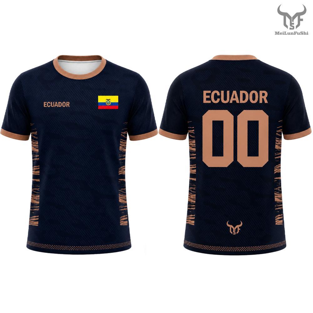 Neues Ecuador Flaggen Print T-Shirt Herren und Damen Mode Rundhals Sport Trikot Locker Sommer Schnelltrocknend Fußball Trainings T-Shirt