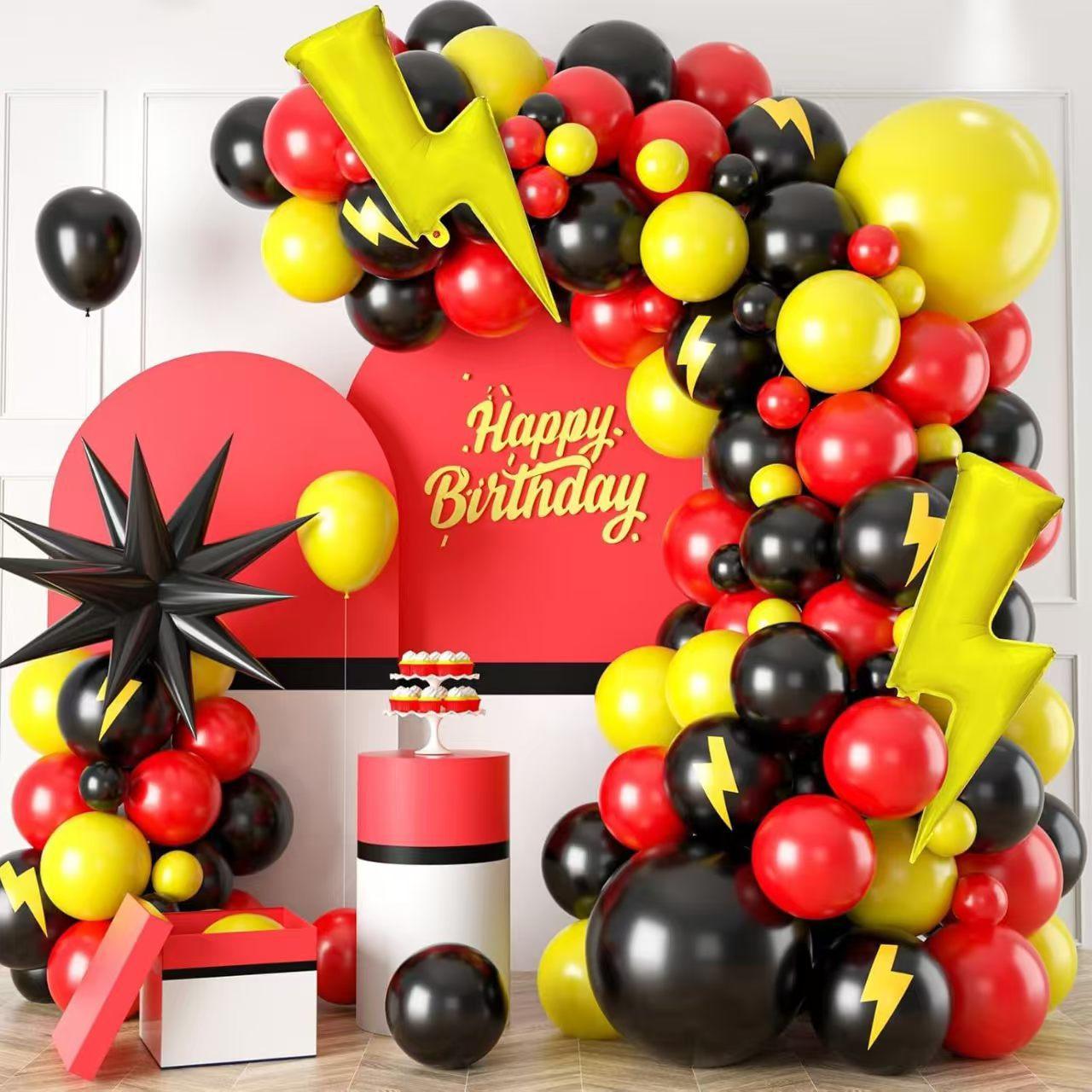 

Набор цепочки из воздушных шаров на день рождения, черный, красный, желтый, украшение из шаров-молний, пакет латексных шаров для вечеринки по случаю дня рождения Set as shown