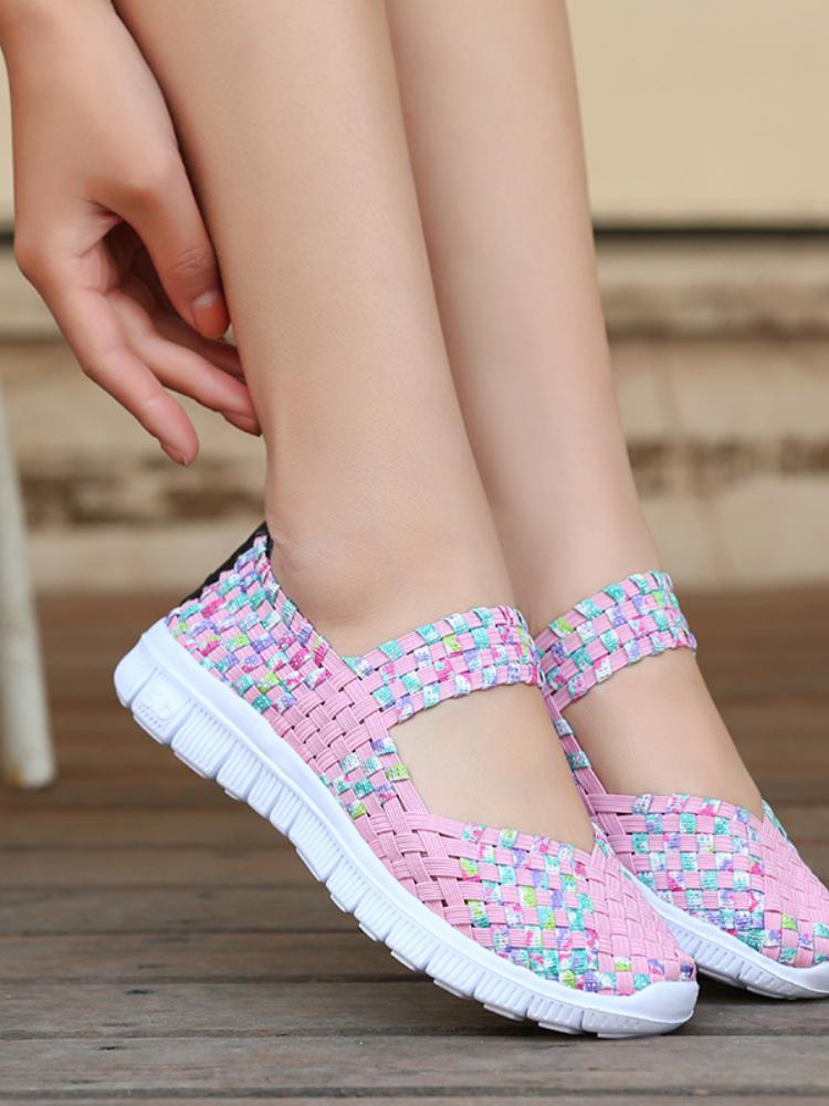 Fashion Plus Size Women Flat Shoes 2025 Fashion Elastic Band Weave Shoes Women Comfort Flat Shoes Women Casual Loafers Zapatos De Mujer