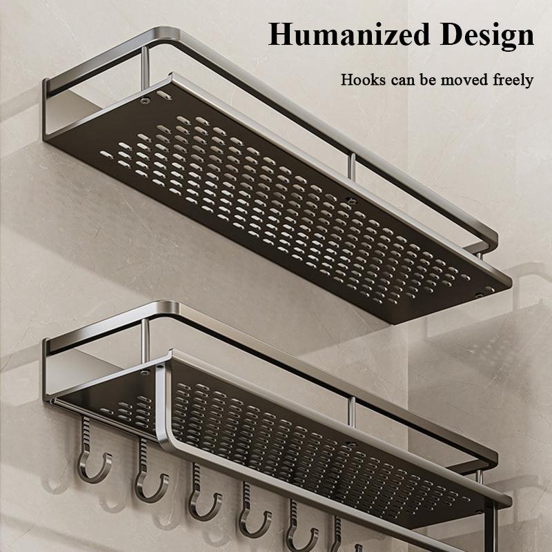 Bathroom Space Aluminum Storage Shelf Rack with Hook