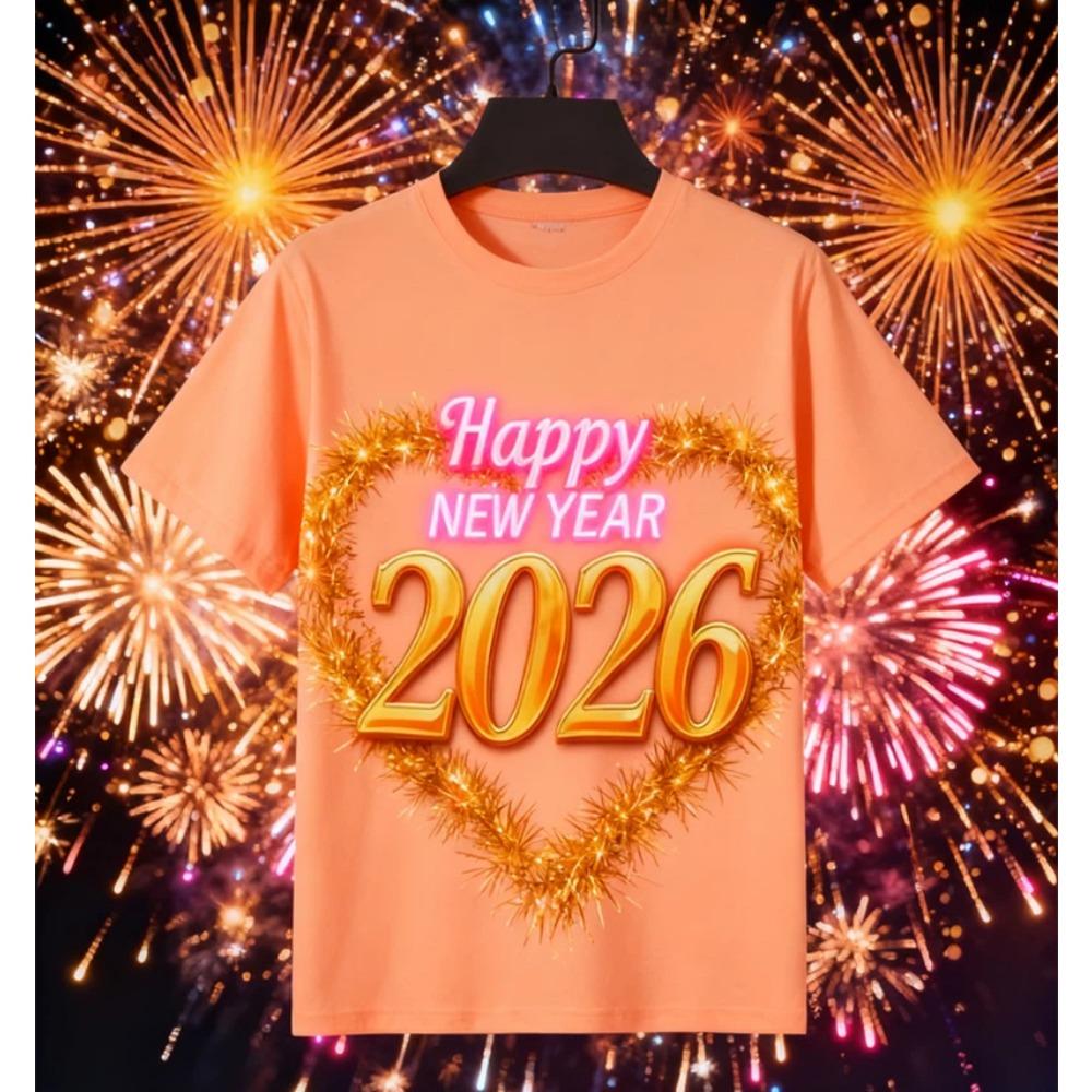 2026 New Year T-Shirt Fashion Men and Women's Happy New Year 2026 Print T-shirt Casual Crew Neck Short Sleeve Tees Top