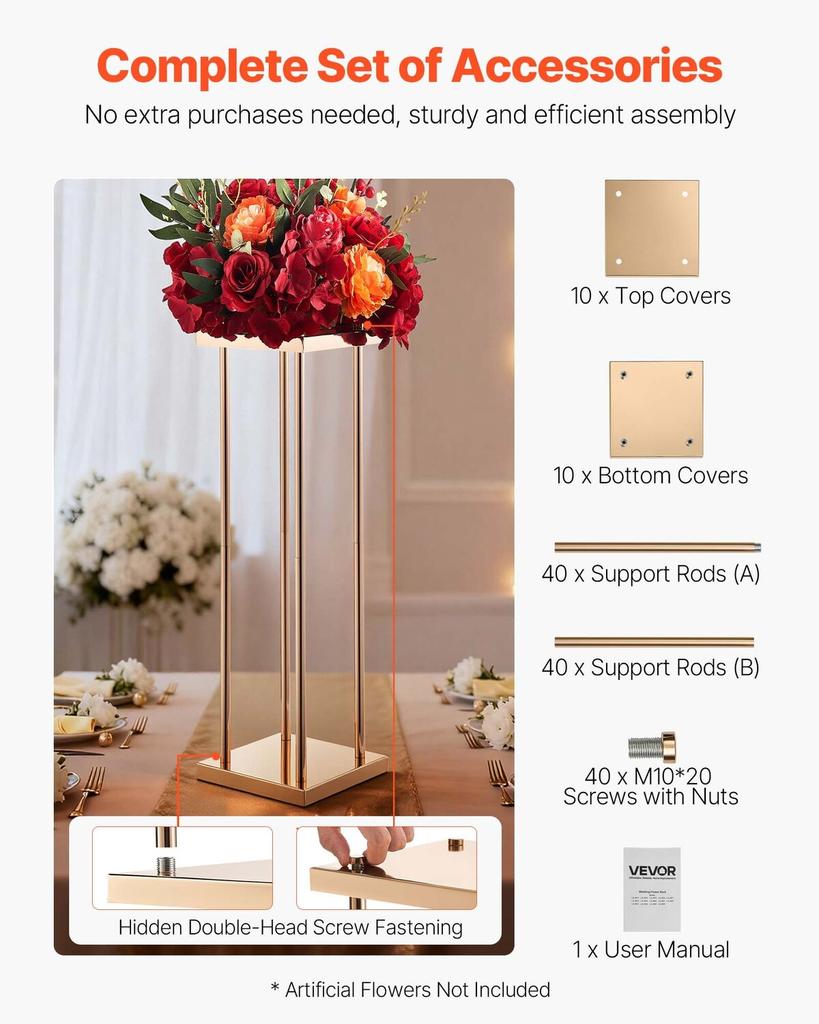 Wedding Flower Stand, 10PCS 80cm Column Flower Stand, Floral Stands with Metal Laminate, Cylindrical Cubic Floral Display Rack for Wedding, Party,