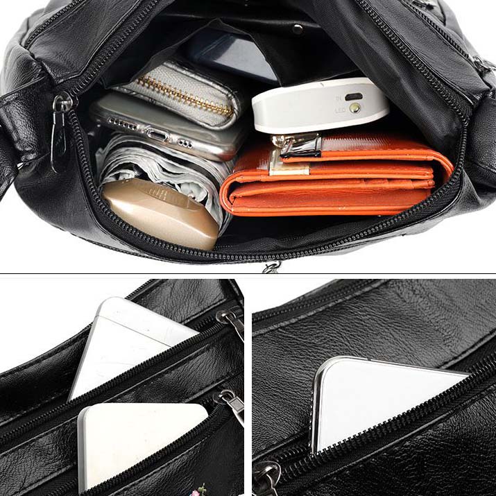 WTEMPO Eleganckie torby na jedno ramię z miękkiej skóry ekologicznej o dużej pojemności, damskie, casualowe, zapinane na zamek, z haftem PU, crossbody