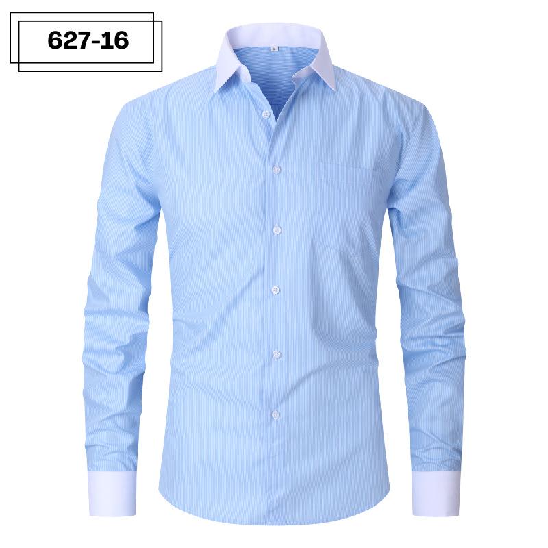 Men's Pocketed Striped Shirt: Business Commute, Crease-Resistant, Long-Sleeved, Plus Size