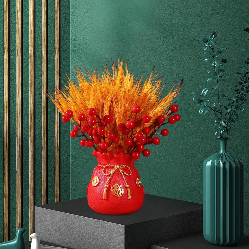Bag Shape Dried Flower Vase Pot Desktop Bouquet Red Berries Planter Bonsai Ornament for Housewarming