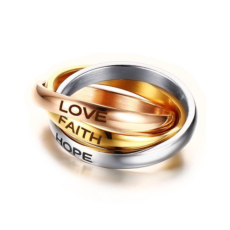 Tri-Color Titanium Steel Fashion Ring Set for Women - R-054