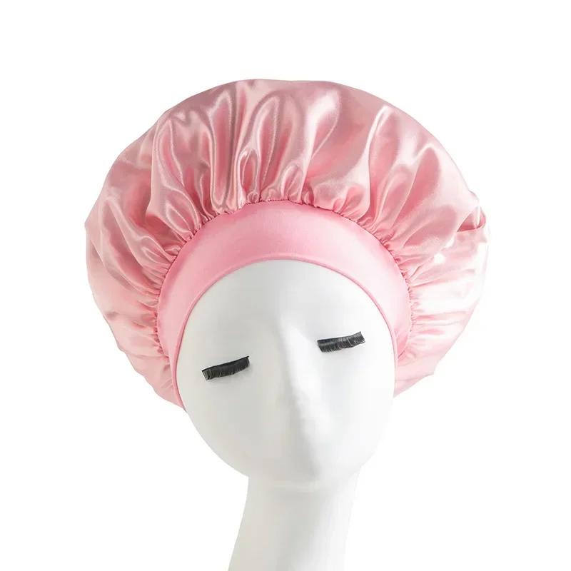 Satin Wide Brim Nightcap Silky Bonnet Hair Wrap for Sleeping Sleep Cap With Elastic Soft Band Styling Cap Hair Wrapping Caps