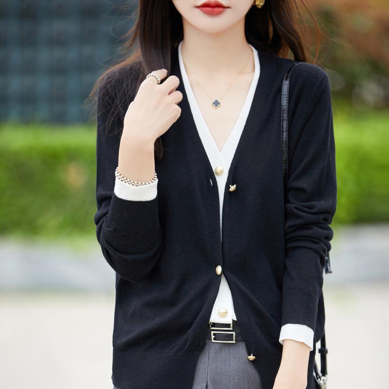 Dámský vlněný kardigan Qinghe kašmír 50% hedvábí 50% vlna jaro a léto vlna měkký, pohodlný a teplý