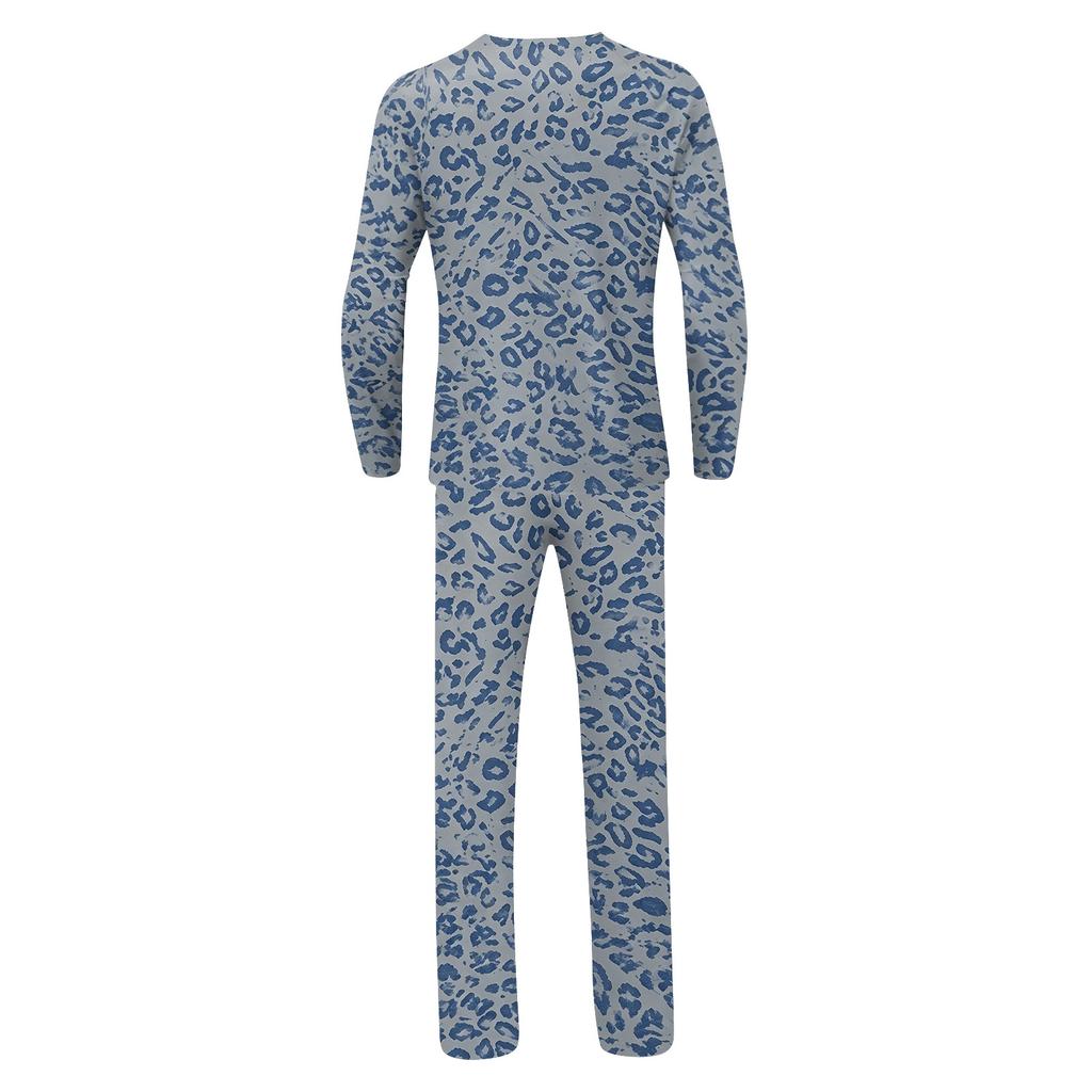 Parent-Child Matching Pajama Set Leopard Polka Dot Print Round Neck Long Sleeve Long Pants Loungewear