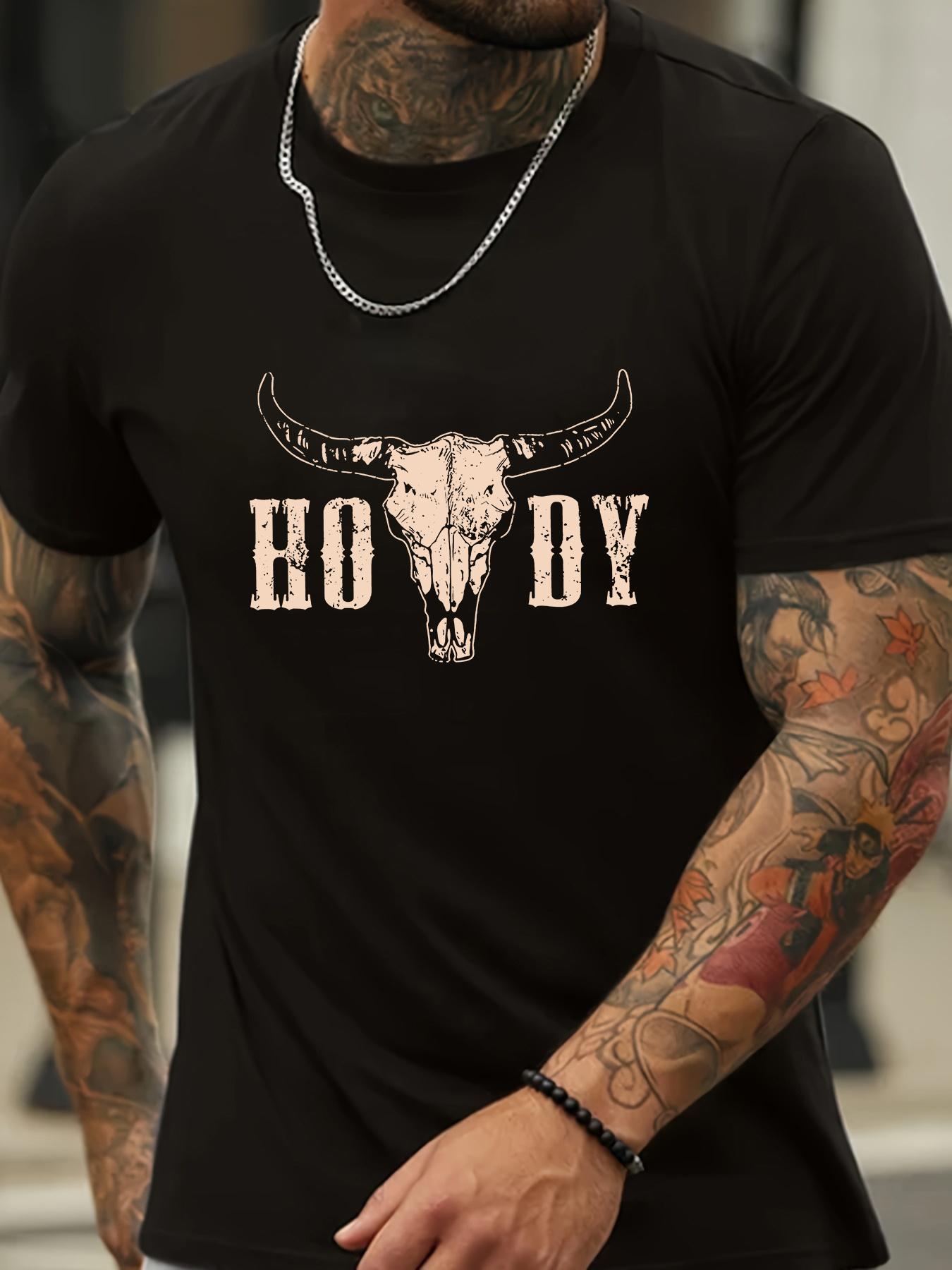 Cotton T-shirt with Bull Skull Graphic S