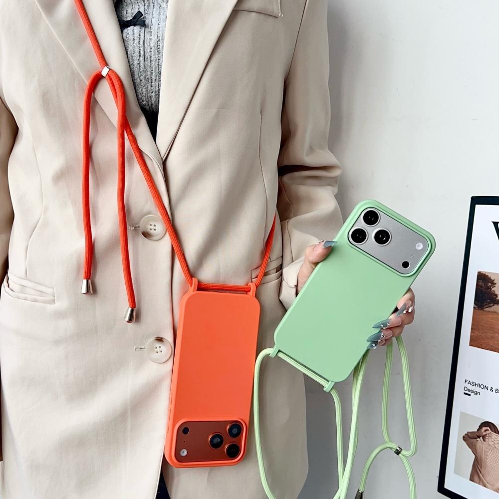 Liquid Silicone Crossbody Necklace Cord Strap Case For iPhone 17 Pro Max 16 15 14 13 12 11 XR XS X Matte Soft Protection Cover