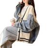 Japan and South Korea autumn and winter large size loose casual versatile cardigan sweater fat mm design sense splicing knitted denim jacket women
