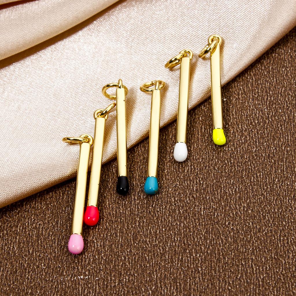 2 Piece Brass Charms 18K Real Gold Plated Multicolor Enamel Match 3D Pendants For DIY Necklace Making Findings 27mm x 2mm