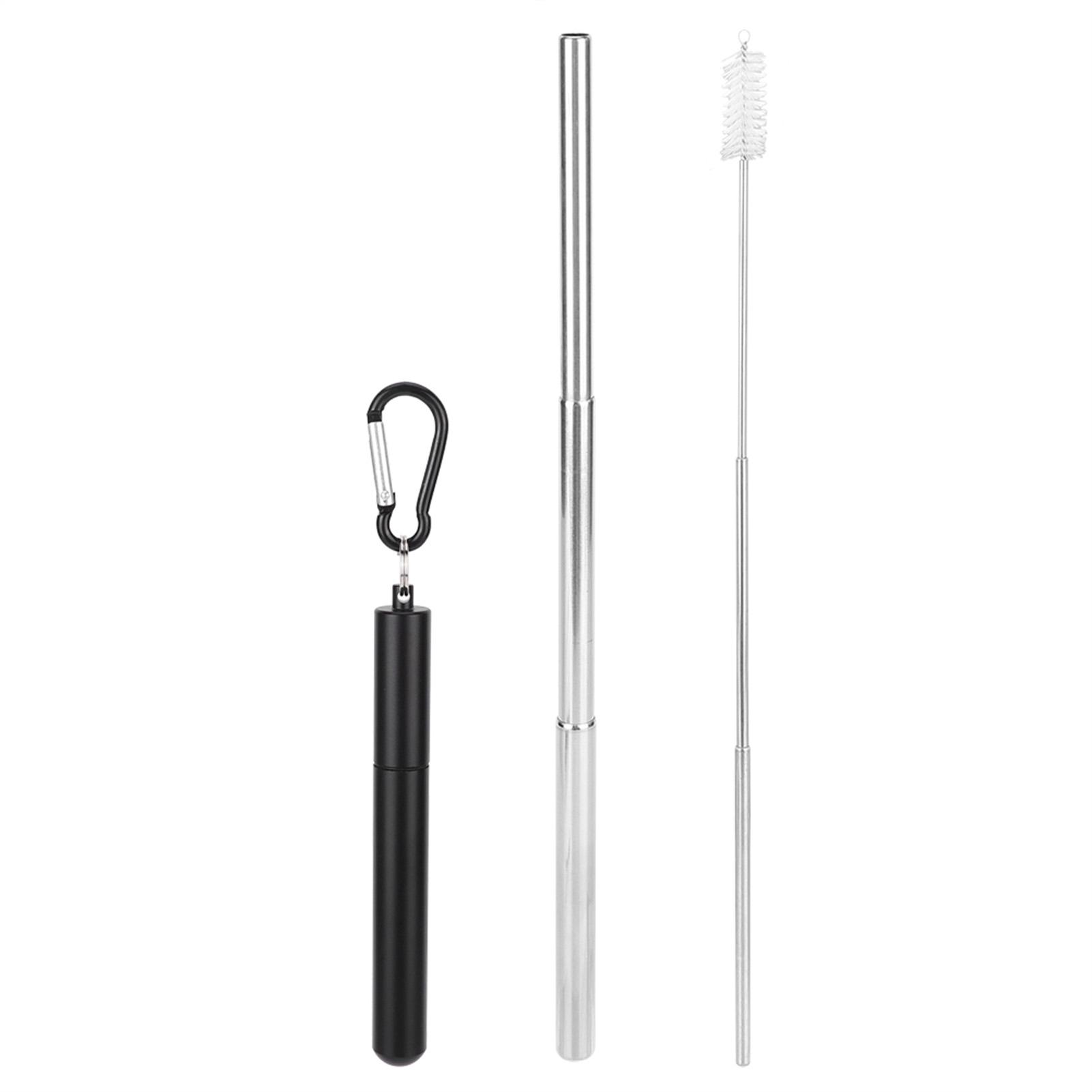 

Portable Stainless Steel Telescopic Reusable Straw with Cleaning Brush for Drinking Coffee Milk TeaBlack чёрный