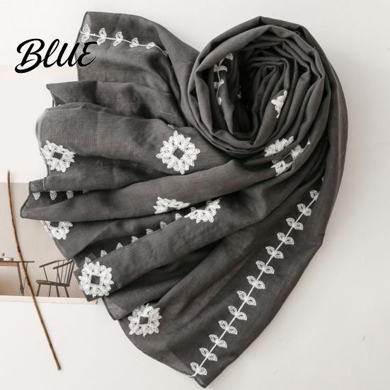 Vintage Style Headscarf Solid Color Embroidered Shawl for Women Lightweight Soft Gauze Scarf with Floral Vine Texture 180x90cm Breathable