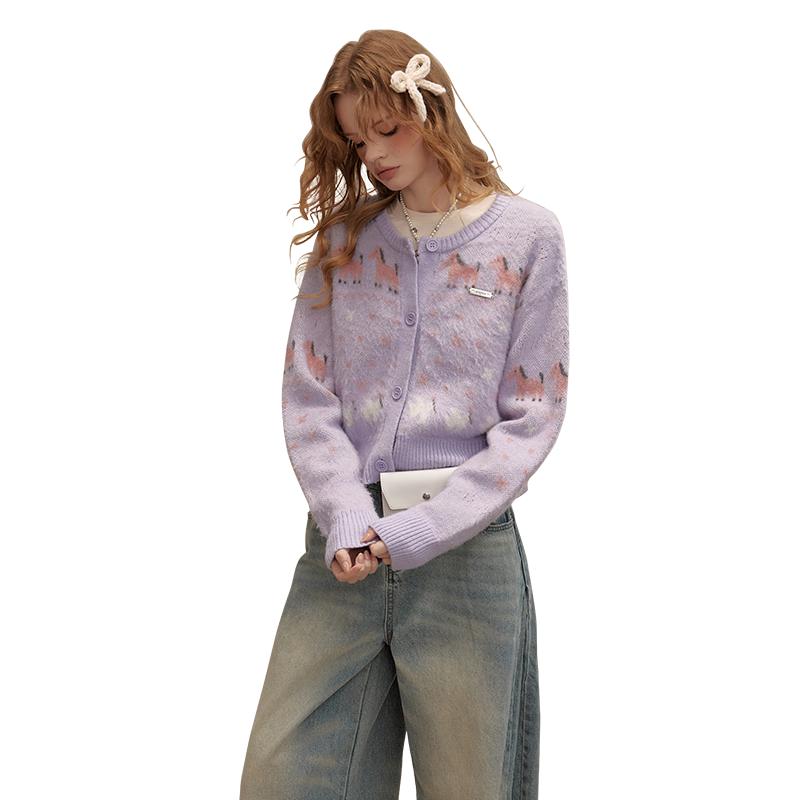 

UNIFREE Pony Jacquard Brushed Knit Cardigan S