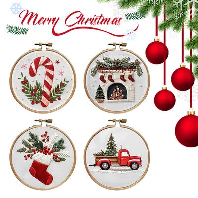 Christmas Hand Embroidery Starter Kits with Embroidery Hoop Material Package Only DIY Hand Embroidery Kit for Adults Beginners