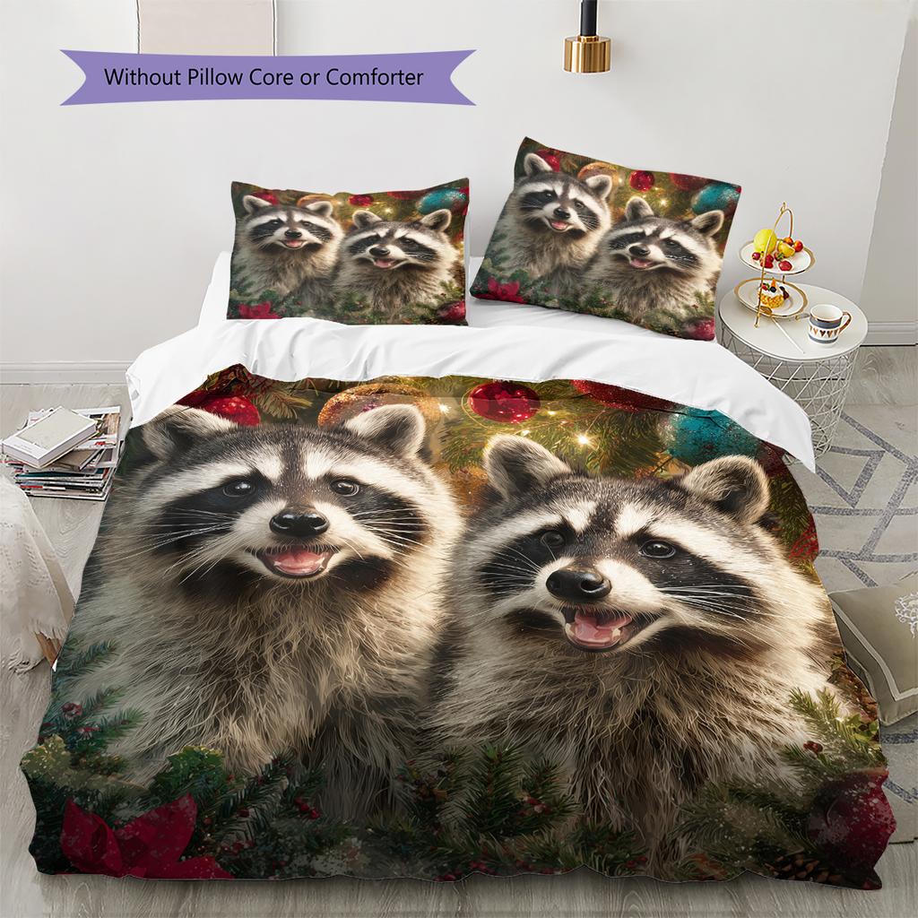 Zwei Waschbären Muster Bettwäsche Heimdekoration Geburtstagsgeschenk (1 Bettbezug + 2 Kissenbezüge, ohne Füllung)