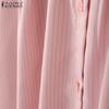 ZANZEA Women Turn Down Collar Loose Long Sleeve Stripe Blouse