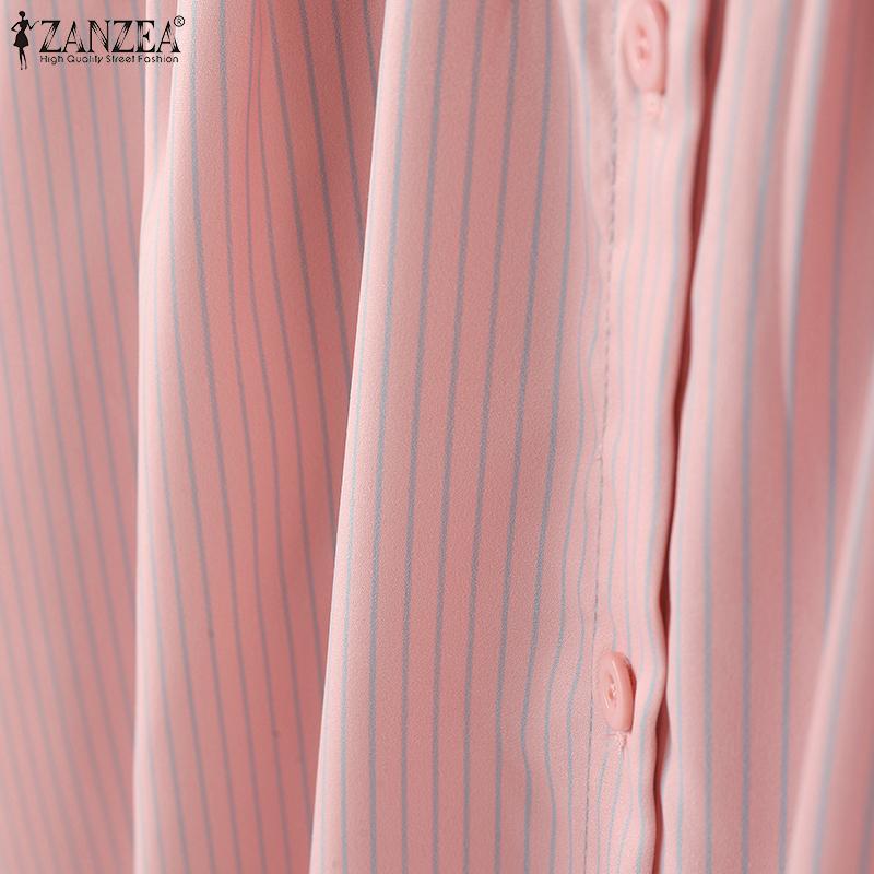 ZANZEA Women Turn Down Collar Loose Long Sleeve Stripe Blouse