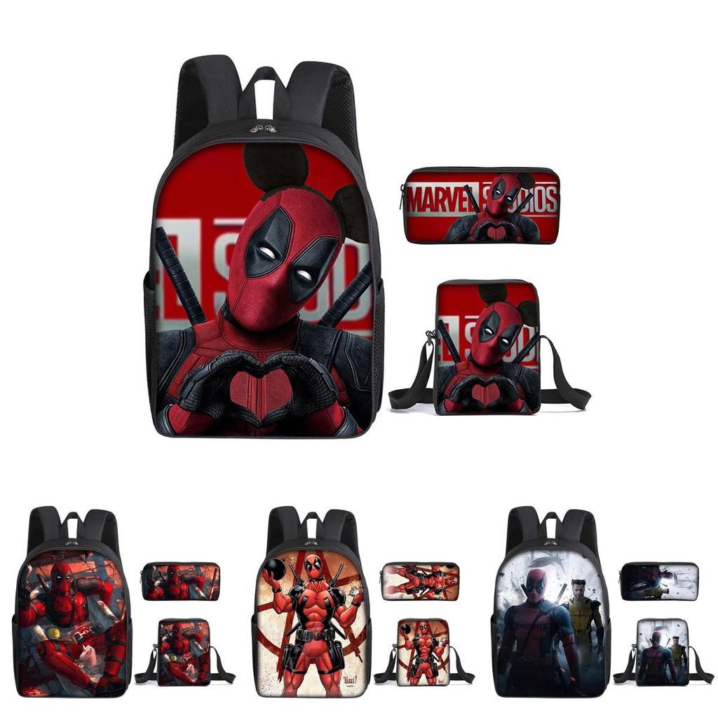 Všestranná sada tašek Deadpool do školy Obsahující prostorný batoh Tašku přes rameno A Pouzdro na tužky Pro Mladé Dobrodruhy